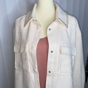 Pearl Bead Detail Shirt Jacket Shacket 